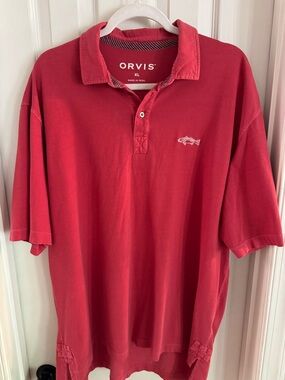 Orvis Men’s Coral-Red Polo Shirt with Fish Embroidery Size XL